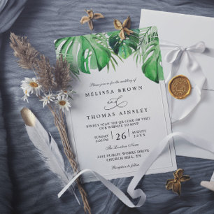 Invitation Mariage élégant chic feuille de palmier aquarelle