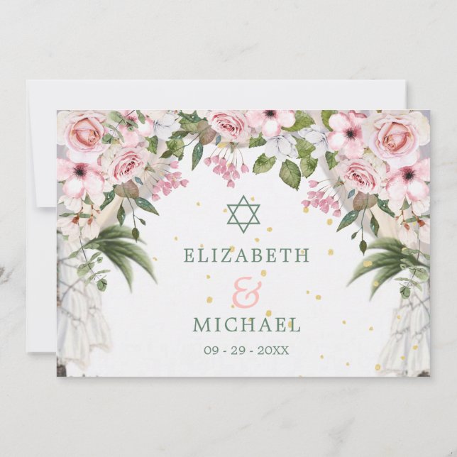 Invitation Mariage Élégant Chuppah Floral Folio (Dos)