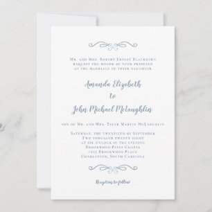 Invitation Mariage élégant classique avec écriture en bleu po