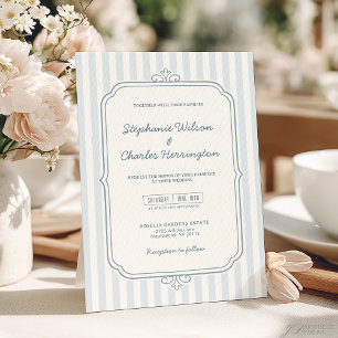 Invitation Mariage élégant classique bleu beige rayé