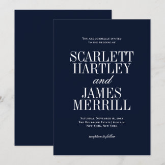 Invitation Mariage élégant classique bleu marine
