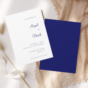 Invitation Mariage Élégant Classique Bleu Nuit et Blanc