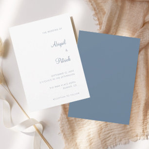Invitation Mariage Élégant Classique Bleu Poussiéreux et Blan