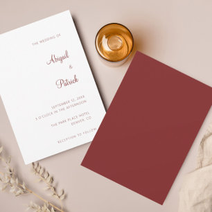Invitation Mariage Élégant Classique Bourgogne & Blanc 