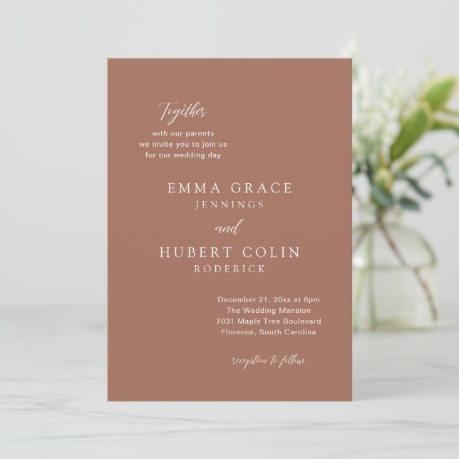 Invitation Mariage élégant classique Burnt Orange (Debout devant)