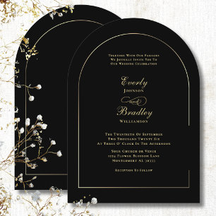 Invitation Mariage Élégant Classique Minimaliste Arche Or Noi