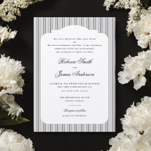 Invitation Mariage Élégant Classique Rayures Noires Formel