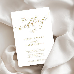 Invitation Mariage élégant classique simple blanc or