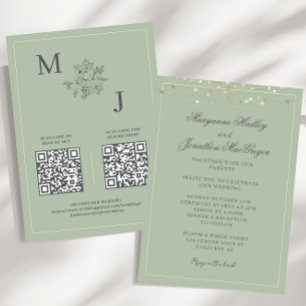 Invitation Mariage Élégant Code QR Dusty Sage