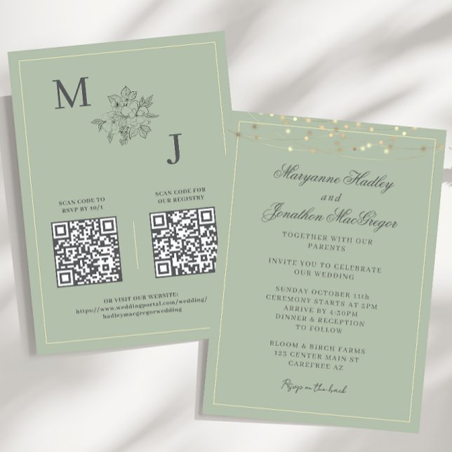 Invitation Mariage Élégant Code QR Dusty Sage (Créateur téléchargé)