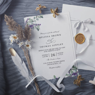 Invitation Mariage Élégant Code QR Floral Moderne Lavande