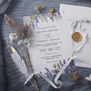 Invitation Mariage élégant code QR lavande violet clair