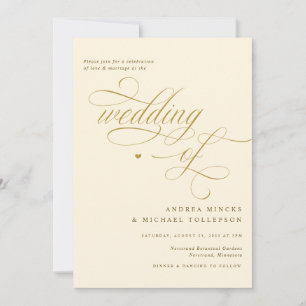 Invitation Mariage Élégant Crème et Or Calligraphie