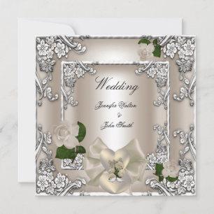Invitation Mariage Élégant Crème Rose Argent