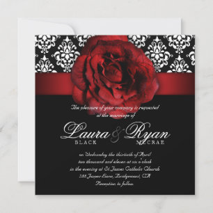 Invitation Mariage élégant Damas Rouge Rose Noir Blanc