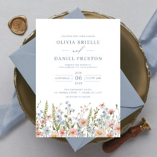 Invitation Mariage élégant de jardin bleu foncé rose rose