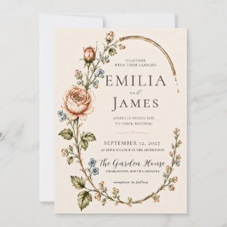 Invitation Mariage élégant de jardin botanique de rose hérita