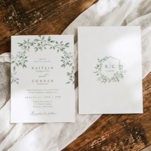 Invitation Mariage élégant de jardin botanique vert sauge