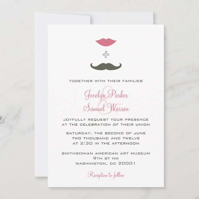 Invitation Mariage élégant de la Moustache et des lèvres (Devant)