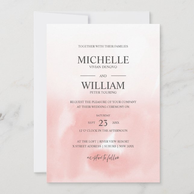 Invitation Mariage élégant de la plaine rose Ombre (Devant)