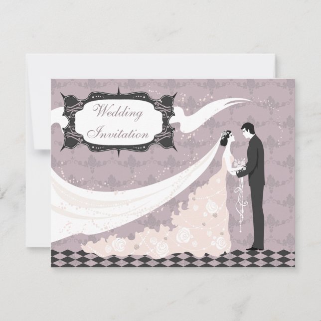 Invitation Mariage élégant de vecteur de jeune mariée et de (Devant)