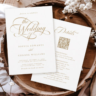 Invitation Mariage élégant Delicate Or & Blanc Tout en un