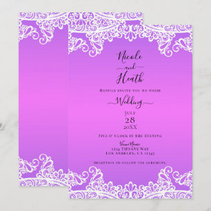 Invitation Mariage Élégant Dentelle Rose Violet & Blanc