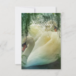 Invitation mariage élégant d'été au lac avec cygne blanc