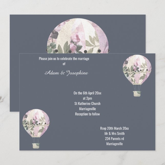 INVITATION MARIAGE ÉLÉGANT DU BALLON À AIR CHAUD DE MARINE RO (Devant / Derrière)