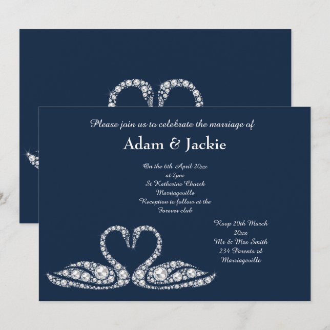 Invitation MARIAGE ÉLÉGANT DU SWAN Diamond Navy (Devant / Derrière)