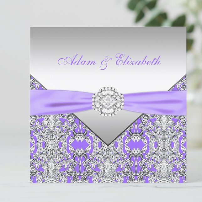 Invitation Mariage élégant en argent et en dentelle violette  (Créateur téléchargé)