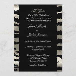 Invitation Mariage élégant en Argent & Grandes Têtes Zèbre No