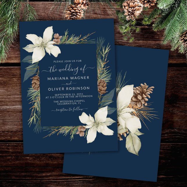 Invitation Mariage élégant en bleu marine d'hiver avec écritu (Créateur téléchargé)