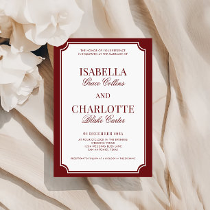 Invitation Mariage élégant en Bourgogne à carreaux et à l'anc
