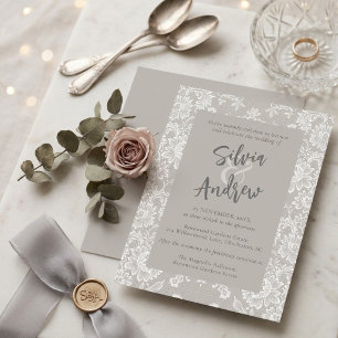 Invitation Mariage Élégant en Dentelle Blanche Vintage à Fleu