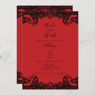 Invitation Mariage élégant en dentelle rouge et noire