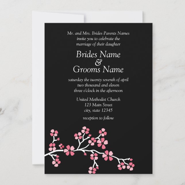 Invitation Mariage élégant en fleurs de cerisiers noirs 5x7 (Devant)