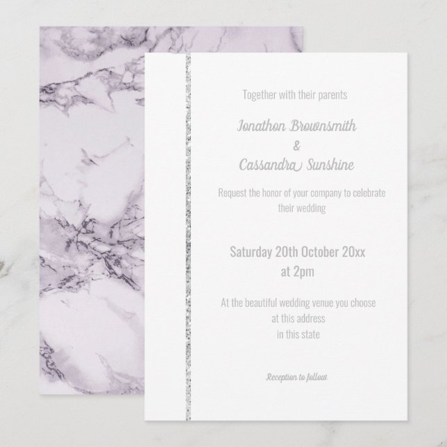 Invitation Mariage ÉLÉGANT EN MARBRE PURANT (Devant / Derrière)