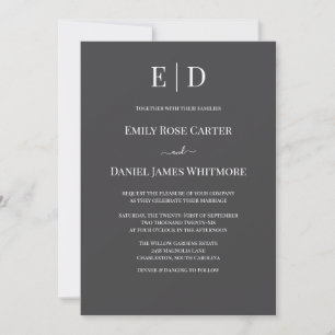 Invitation Mariage Élégant en Noir et Blanc Monogramme Moder