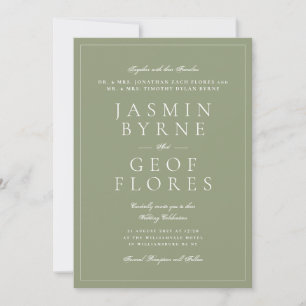 Invitation Mariage Élégant en Noir et Vert de Moss Typographi