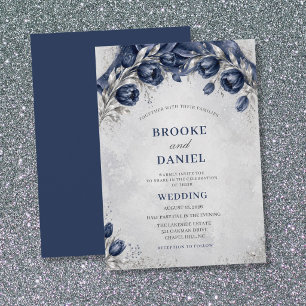Invitation Mariage élégant en tissu de tulipe Navy avec arche