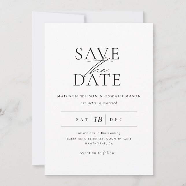 Invitation Mariage élégant Enregistrer la date classique (Devant)