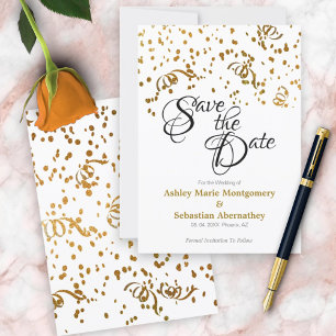 Invitation Mariage élégant Enregistrer la date Gold Confetti
