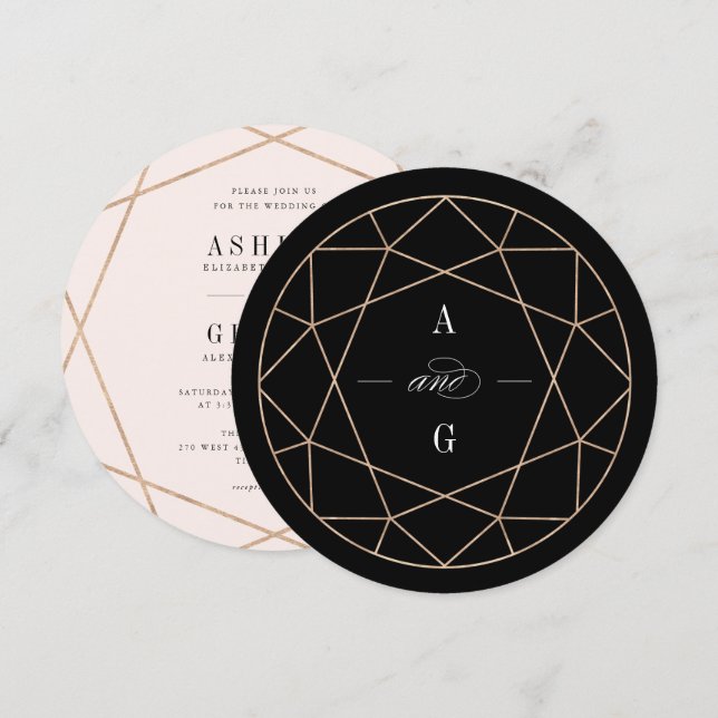 Invitation Mariage élégant et géométrique en pierre carrée ro (Devant / Derrière)