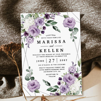 Invitation Mariage élégant et géométrique floral et argenté v