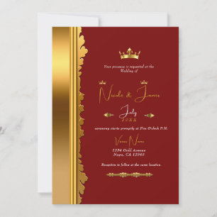 Invitation Mariage Élégant et Royal avec une touche de Rouge 