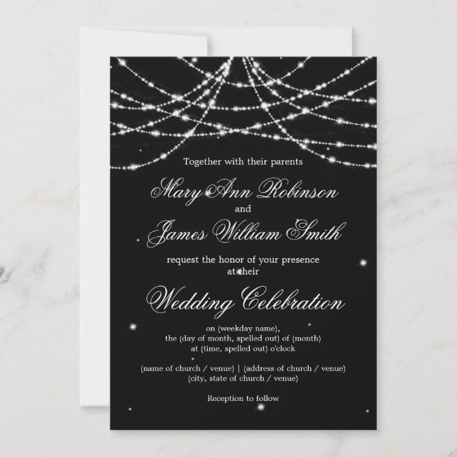 Invitation Mariage Élégant Étincelant Noir (Devant)