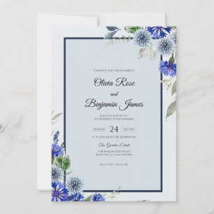 Invitation Mariage Élégant Eucalyptus Chardon Navy