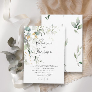Invitation Mariage Élégant Eucalyptus et Feuillage Doré