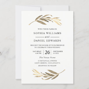 Invitation Mariage élégant Feuilles d'or Toutes les saisons